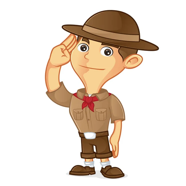 Boy scout dibujos animados saludo — Vector de stock