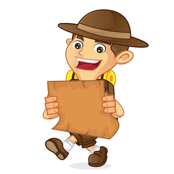 Boy scout cartoon holding a map — Stock Vector