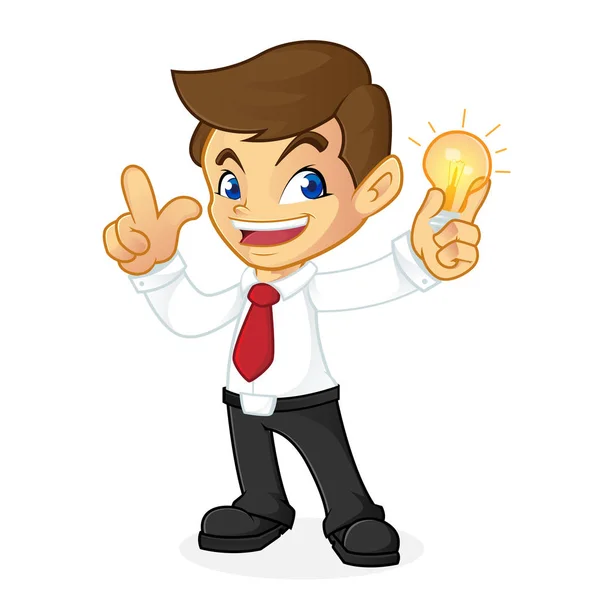 Homme d'affaires tenant une ampoule et ayant une idée — Image vectorielle