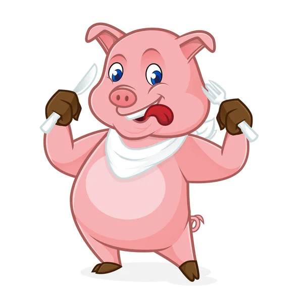 Pig cartoon holding fork and knife — Stock Vector