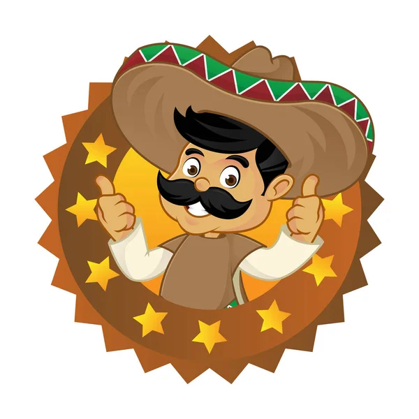 Mexicano homem cartoon top logotipo da marca —  Vetores de Stock