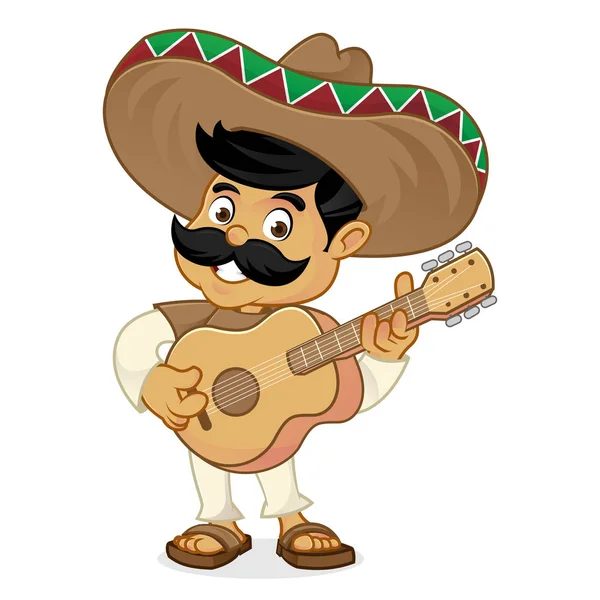 Hombre mexicano de dibujos animados tocando la guitarra — Vector de stock
