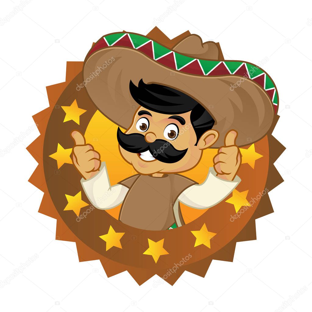 Mexican man cartoon top brand logo isolated in white background