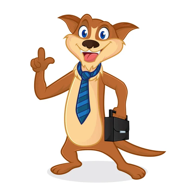 Weasel cartoon mascot wearing tie and carrying suitcase — Stock Vector