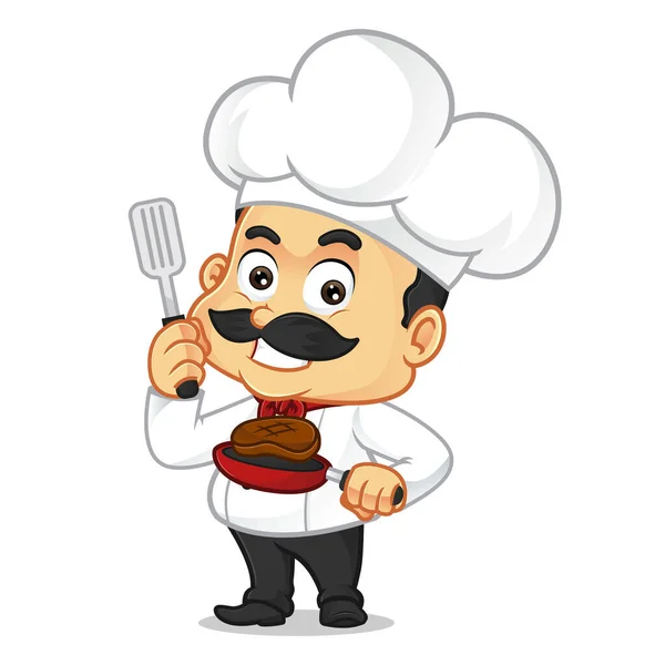 Chef Cartoon Cozinhar Carne Isolada Fundo Branco Gráficos De Vetores