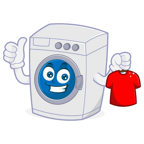 Waschmaschine Hält Sauberes Tuch Und Gibt Daumen Hoch Isoliert Auf lizenzfreie Stockillustrationen