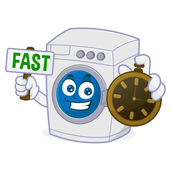 Waschmaschine Mit Uhr Und Schnellschild Isoliert Auf Weißem Hintergrund lizenzfreie Stockvektoren
