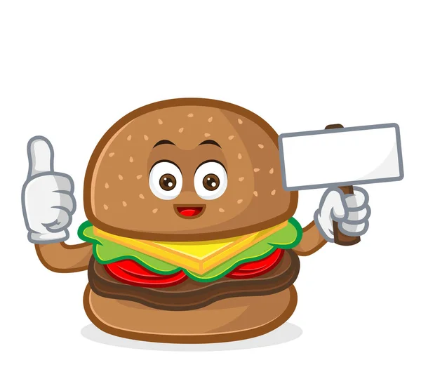 Burger Maskottchen Cartoon Illustration Geben Daumen Hoch Und Halten Leeres lizenzfreie Stockvektoren