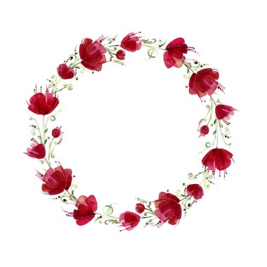 Dekoratif haşhaş çiçekli çerçeve. El suluboya tarafından boyalı.  