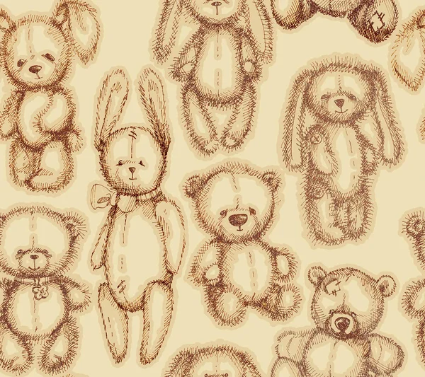 Handgezeichnete Tinte Teddybären Und Hasen Nahtlose Muster Handgezeichnete Skizze Isoliert — Stockfoto