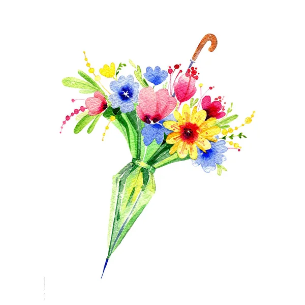 Bloem paraplu. Aquarel illustratie. — Stockfoto