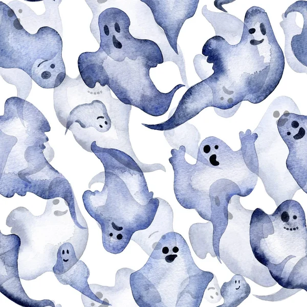 Cadılar Bayramı hayaletler farklı yüzleri ile Seamless suluboya modeli.