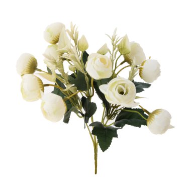 Beyaz arkaplanda izole edilmiş yapay gül çiçekleri  