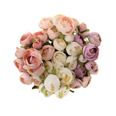 Beyaz arkaplanda izole edilmiş yapay gül çiçekleri  