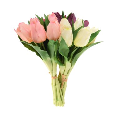 Beyaz arkaplanda izole edilmiş yapay laleler  