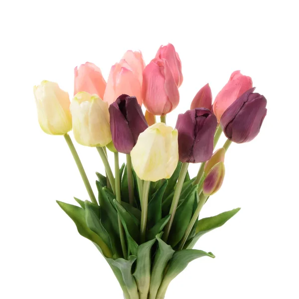 Искусственные Цветы Тюльпанов Белом Фоне — стоковое фото