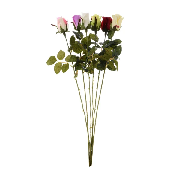 Color Rosas Artificiales Flores Aisladas Sobre Fondo Blanco —  Fotos de Stock