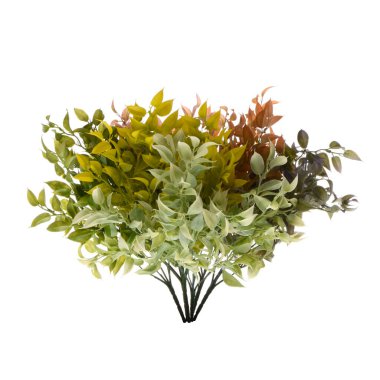 Beyaz arkaplanda izole edilmiş yapay bitkilerin renk dalları   