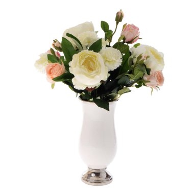 Vazodaki çiçekler beyaz arkaplanda izole edilmiş.