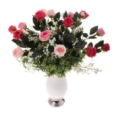 Vazodaki çiçekler beyaz arkaplanda izole edilmiş.