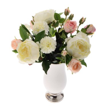 Vazodaki çiçekler beyaz arkaplanda izole edilmiş.