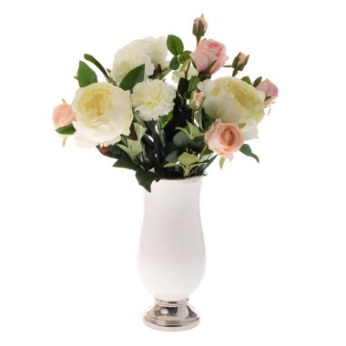 Vazodaki çiçekler beyaz arkaplanda izole edilmiş.