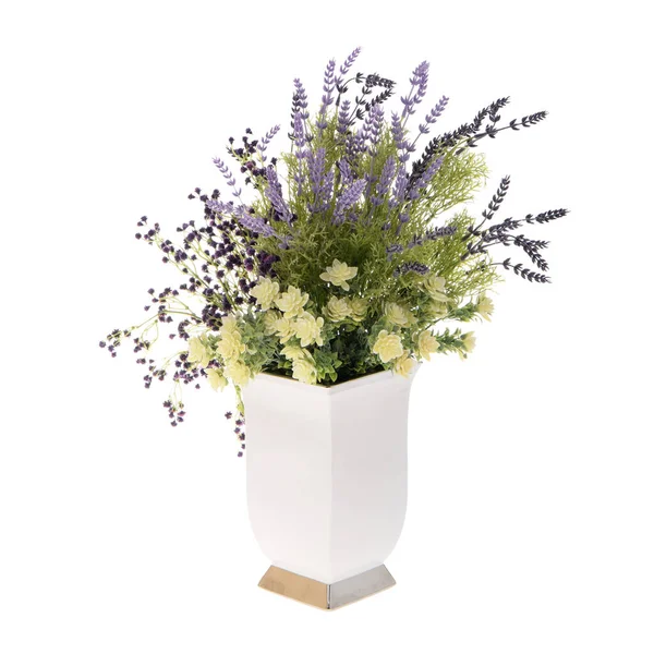 Bouquet Fleurs Vase Isolé Sur Fond Blanc — Photo