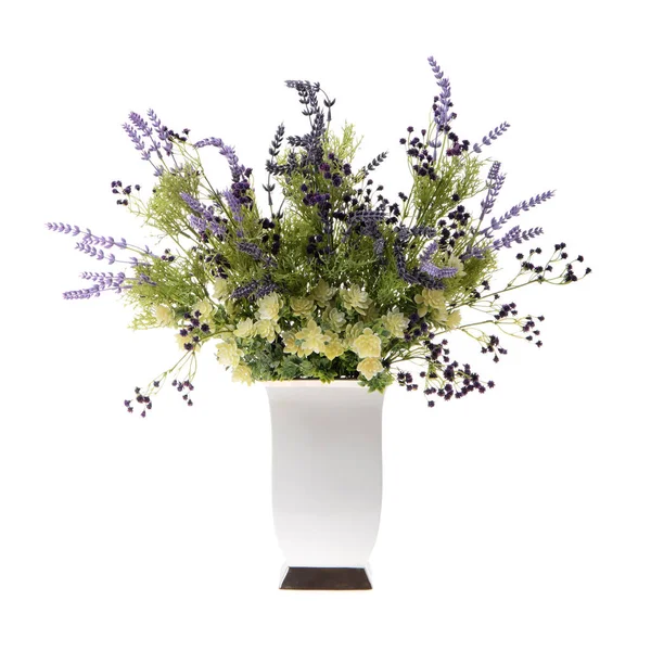 Bouquet Fleurs Vase Isolé Sur Fond Blanc — Photo