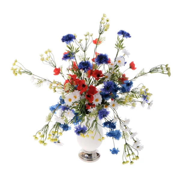 Blumenstrauß Der Vase Isoliert Auf Weißem Hintergrund — Stockfoto