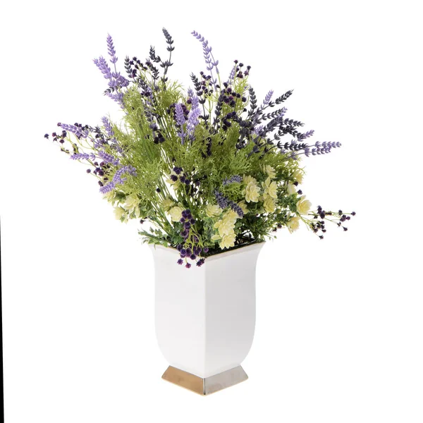 Bouquet Fleurs Vase Isolé Sur Fond Blanc — Photo