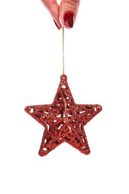 Kırmızı Noel ağacı dekor sparkles yıldız şeklinde