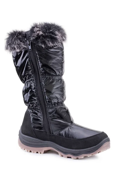 एक काले चमकदार कपड़ा ऊन महिला शीतकालीन जूते अलग — स्टॉक फ़ोटो, इमेज