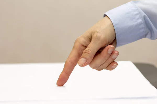 Finger pressing imaginary button — Stock Photo, Image