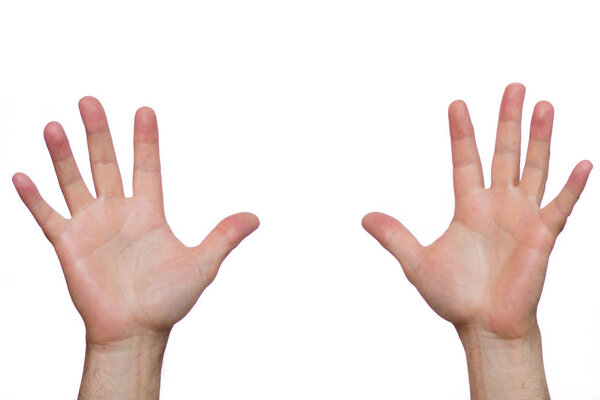 Two hands are raised to the top