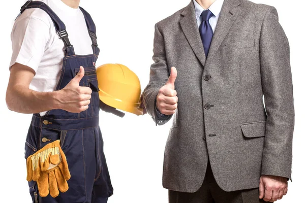 Businessman with helmet and worker with helmet — Stock Photo, Image