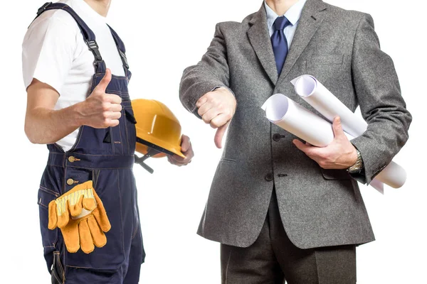 Businessman with helmet and worker with helmet — Stock Photo, Image