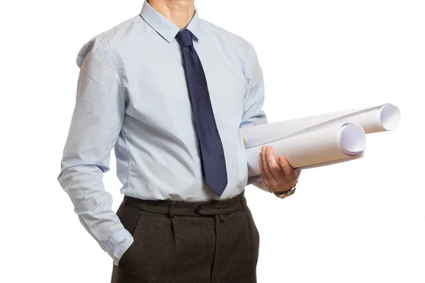 Businessman in a blue shirt and in a tie with a briefcase and a — Stock Photo, Image