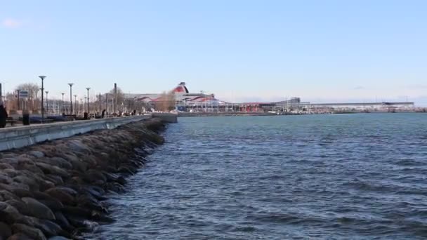 豪华游轮停泊在港口接送乘客 — 图库视频影像