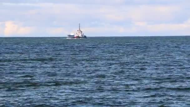 Meer Schwimmen Bei Sonnigem Wetter Ein Lotsenschiff Und Ein Tanker — Stockvideo