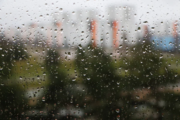 Vue Depuis Fenêtre Bureau Par Temps Pluvieux Dans Les Rues — Photo