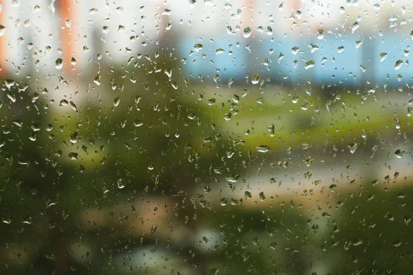 Vue Depuis Fenêtre Bureau Par Temps Pluvieux Dans Les Rues — Photo