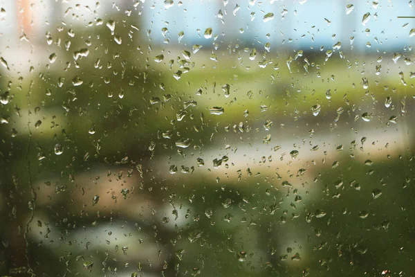 Pohled Okna Kanceláře Deštivém Počasí Ulicích Města — Stock fotografie