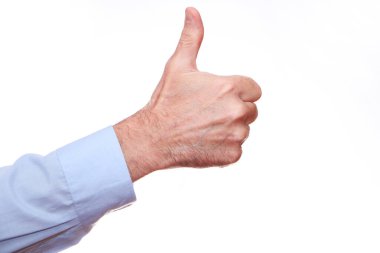 El-yakın çekim. İşadamı başparmağı en üste uzanıyor.