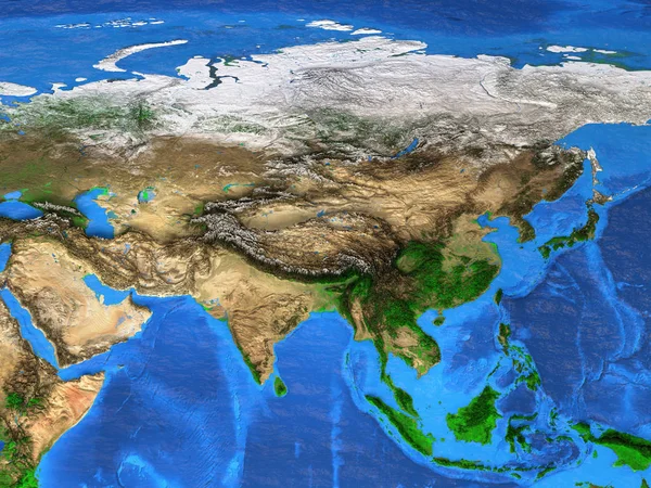 Mappa del mondo ad alta risoluzione focalizzata sull'Asia — Foto Stock