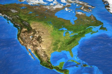 Yüksek çözünürlüklü Dünya Haritası Kuzey Amerika üzerinde duruldu