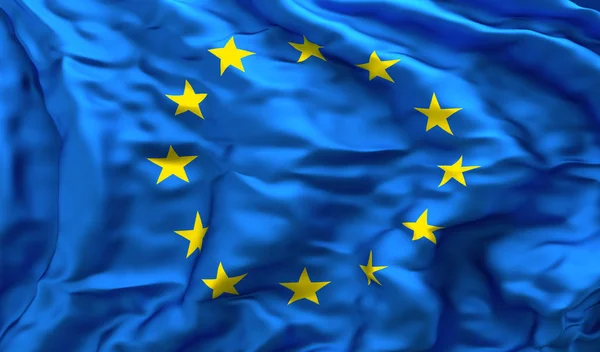 Evropská vlajka v turbulentním větru — Stock fotografie