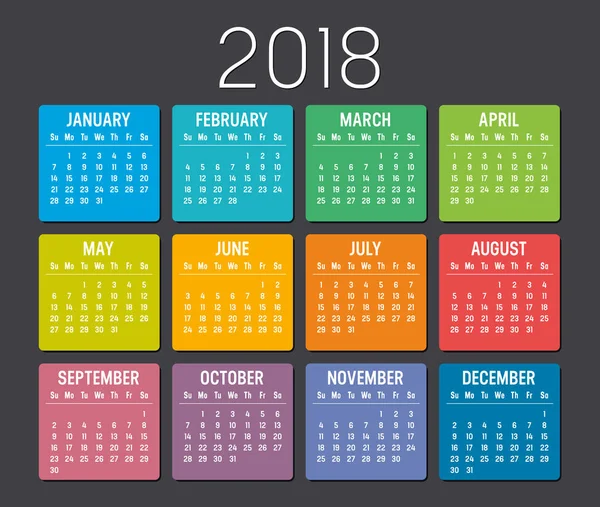 Šablona kalendáře vektor od roku 2018 — Stockový vektor
