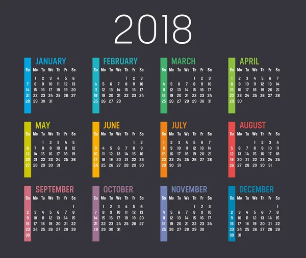 Modelo de vetor calendário do ano 2018 — Vetor de Stock