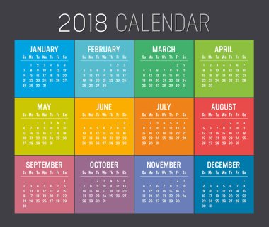 Yıl 2018 takvim vektör şablonu