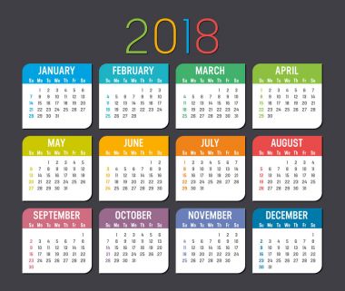 Yıl 2018 takvim vektör şablonu